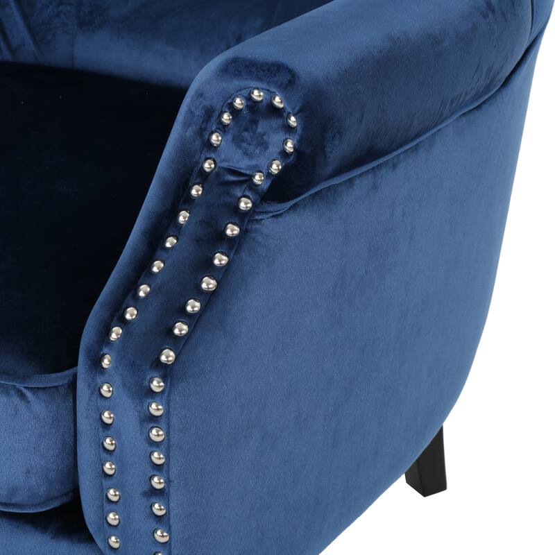 Modern 32" High Back Velvet Upholstered Button Tufted Club Chair with Birch Wood Legs and Nailheads