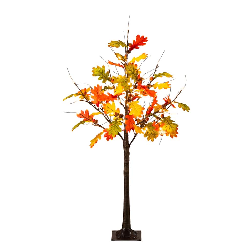 Pre-Lit Artificial Maple Fall Tree with Acorns and Pinecones - 4' - LED Lights