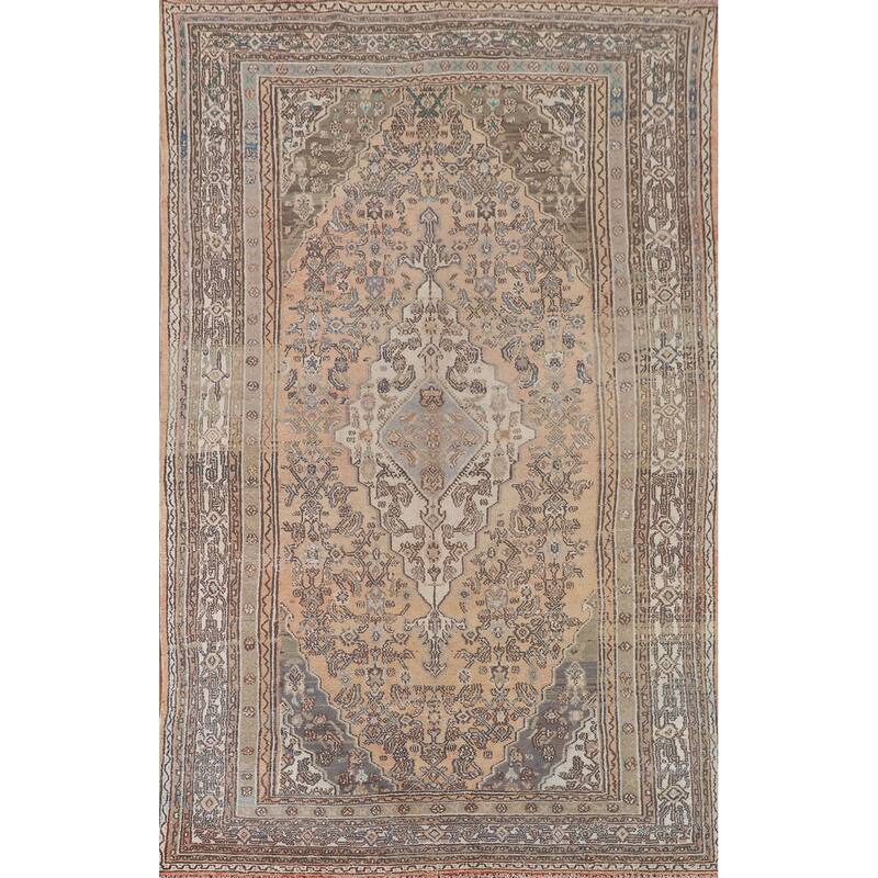 Traditional Hamedan Persian Vintage Rug Hand-Knotted Wool Carpet - 6'7"x 10'0"