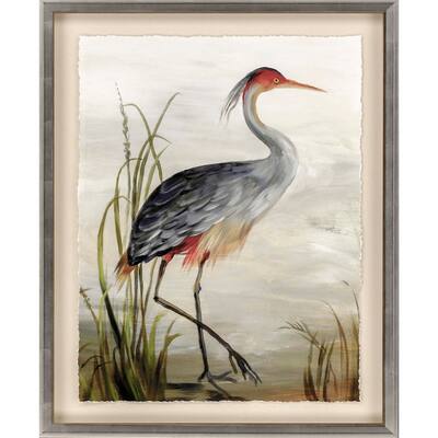 Grey Heron Framed Art Giclee Under Glass - Blue