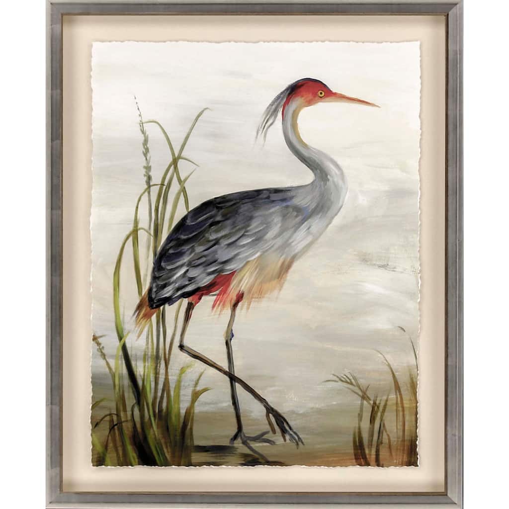 Grey Heron Framed Art Giclee Under Glass - Blue