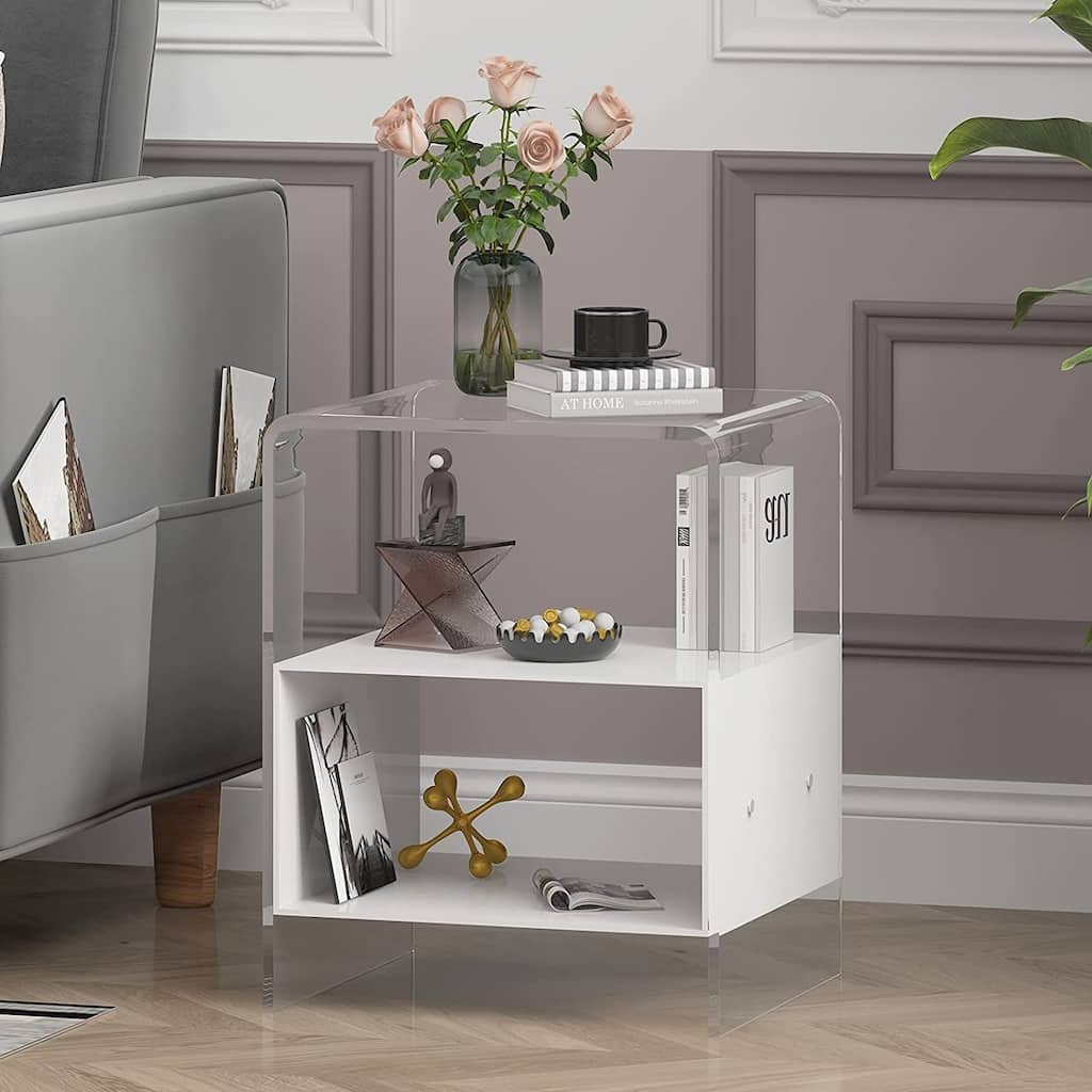 Mixoy Acrylic End Table,Decorative Side Table,Modern Design Home Decor Display Nightstand - 15.7"D x 13.7"W x 19.7"H