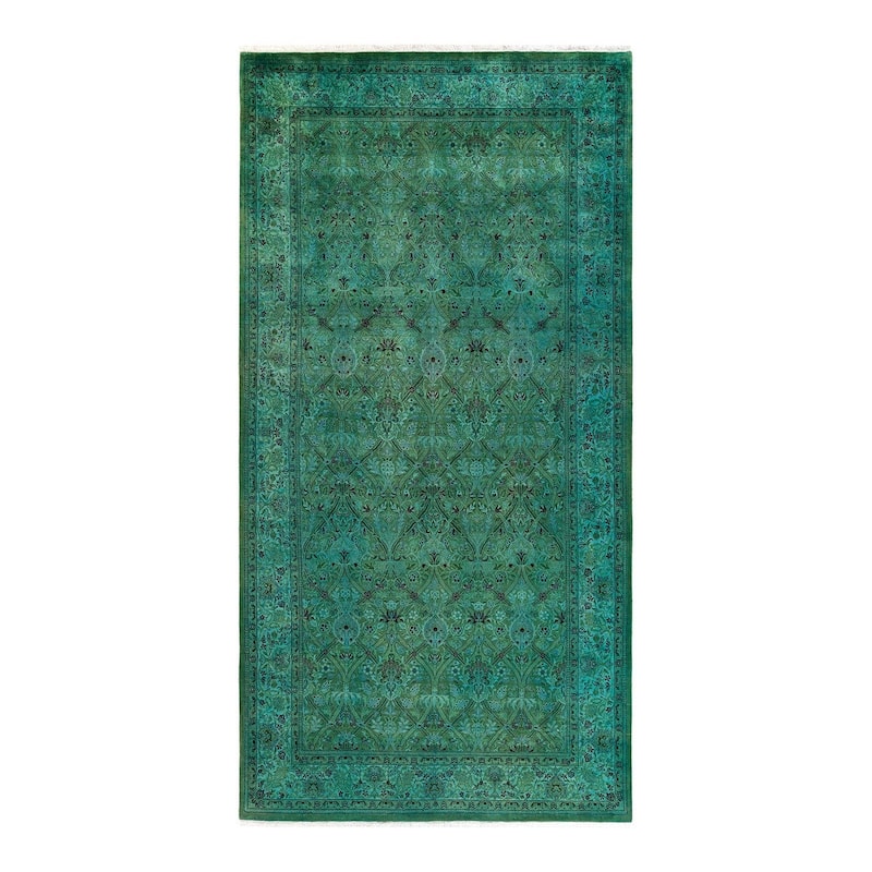 Overton Hand Knotted Wool Vintage Inspired Modern Contemporary Overdyed Green Area Rug - 5' 11" x 11' 8"