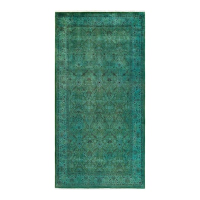 Overton Hand Knotted Wool Vintage Inspired Modern Contemporary Overdyed Green Area Rug - 5' 11" x 11' 8"