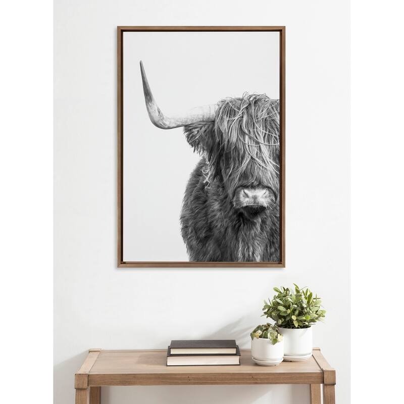 Kate and Laurel Sylvie BW Highland Cow 1 Framed Canvas by Amy Peterson