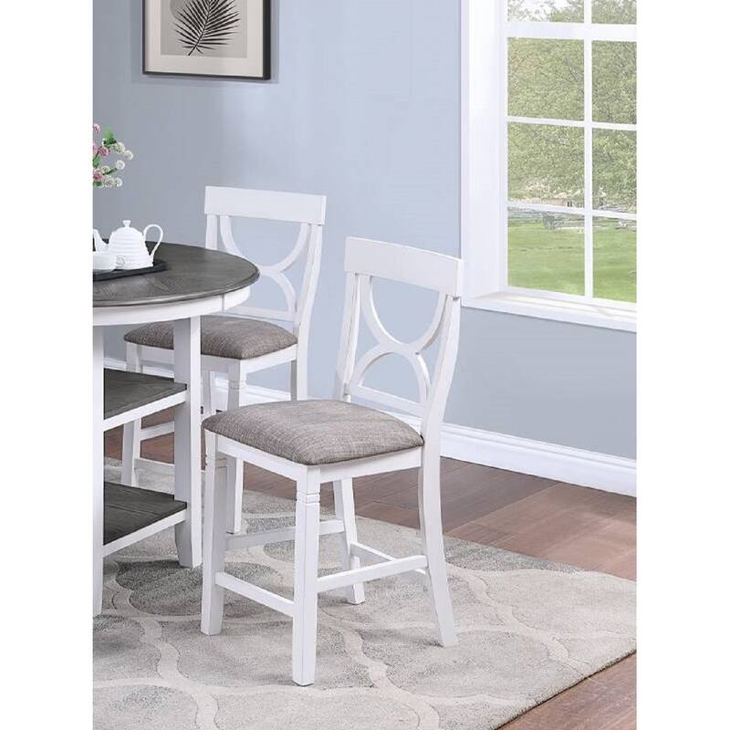 Counter Height Dining Table w Storage Shelve 4x Chairs Padded Seat Unique Design Back 5pc Dining Set White Color