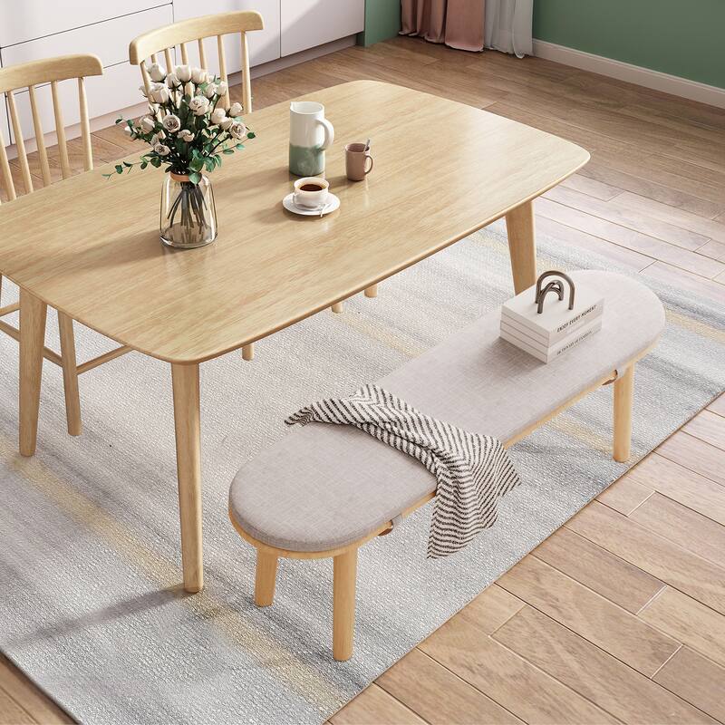 Upholstered Dining Bench, Solid Wood Entryway Bench, Fabric End of Bed Bench