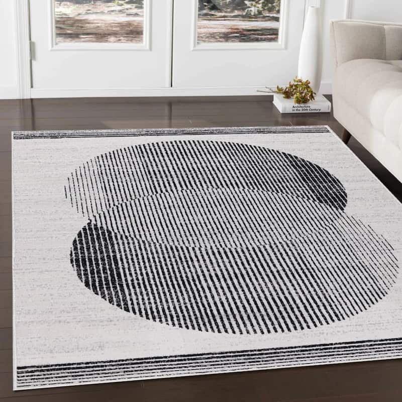 Dream Collection Abstract Circles Black and Grey Rug