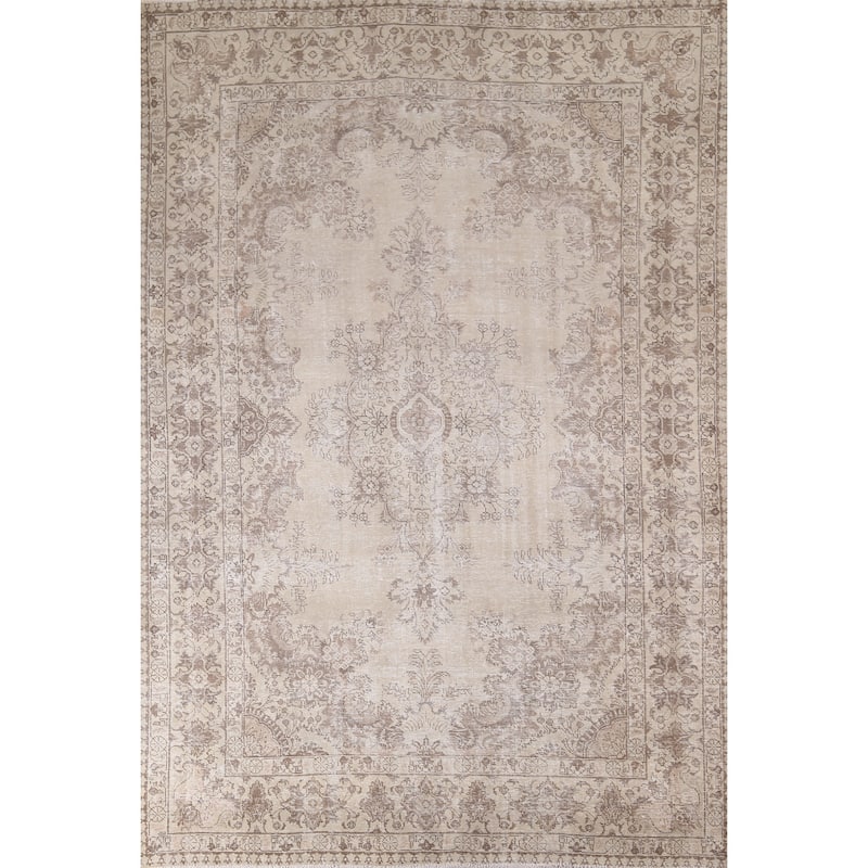 Distressed Muted Tabriz Persian Antique Rug Hand-Knotted Wool Carpet - 7'9" x 10'7"