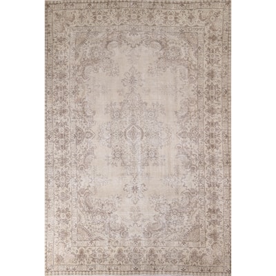 Distressed Muted Tabriz Persian Antique Rug Hand-Knotted Wool Carpet - 7'9" x 10'7"