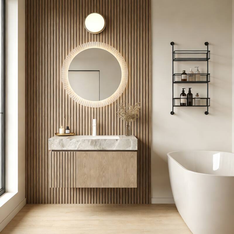 Floating Bathroom Vanity with 1 Pre-drilled Faucet Holes - 30 - Light Brown