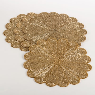 Beaded Placemats With Flower Design (Set of 4)