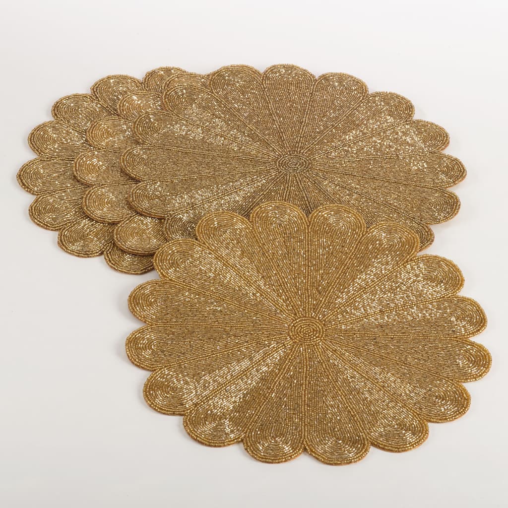 Beaded Placemats With Flower Design (Set of 4)