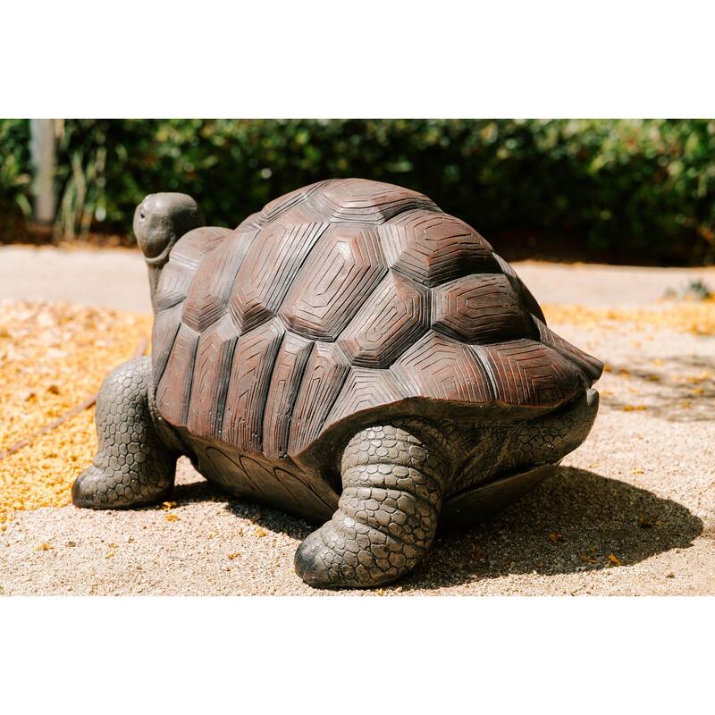 XBrand Brown and Black Concrete/MgO Walking Turtle Statue, Indoor or Outdoor Décor, Garden Décor, Turtle Statuary