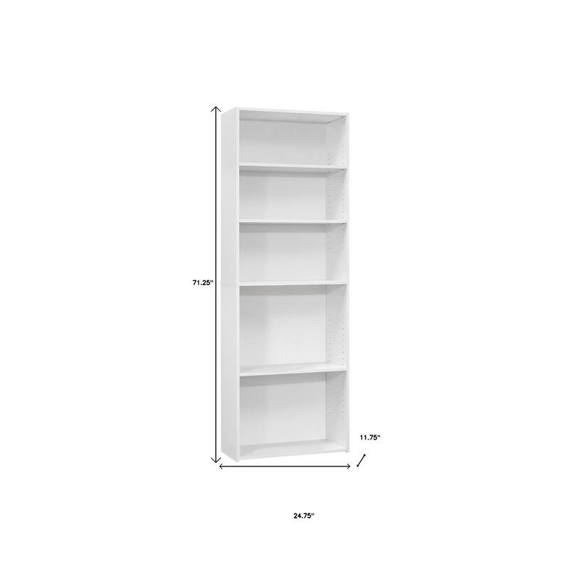 HomeRoots 71" White Wood Adjustable Five Tier Bookcase - 11.75