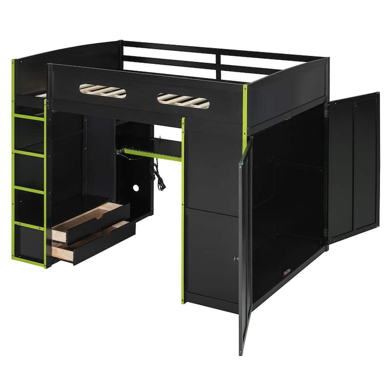 Ultimate Gamer’s Loft Bed with Desk, Storage, and RGB LED Lights by Harper&Bright Designs