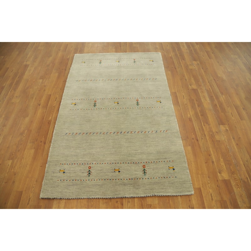 Hand Knotted Oriental 100% Wool Carpet Tribal Animal Pictorial Beige & Ivories Gabbeh Area Rug - 5' 10'' X 3' 9''
