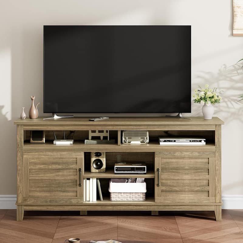63 in TV Entertainment Center with Adjustable Shelves Stand for Living Room, Bedroom - N/A - Oak