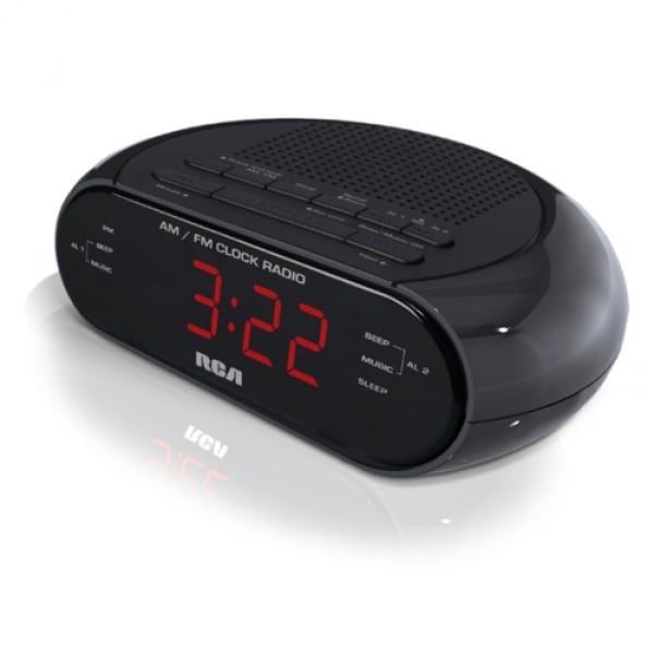 RCA RC205 Dual Wake AM/FM Radio Alarm Clock with 0.6" Red LED Display, Black