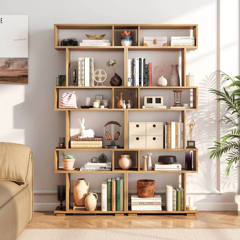 Costway 6-tier Storage Bookshelf S-shaped Geometric Bookcase with - See Details