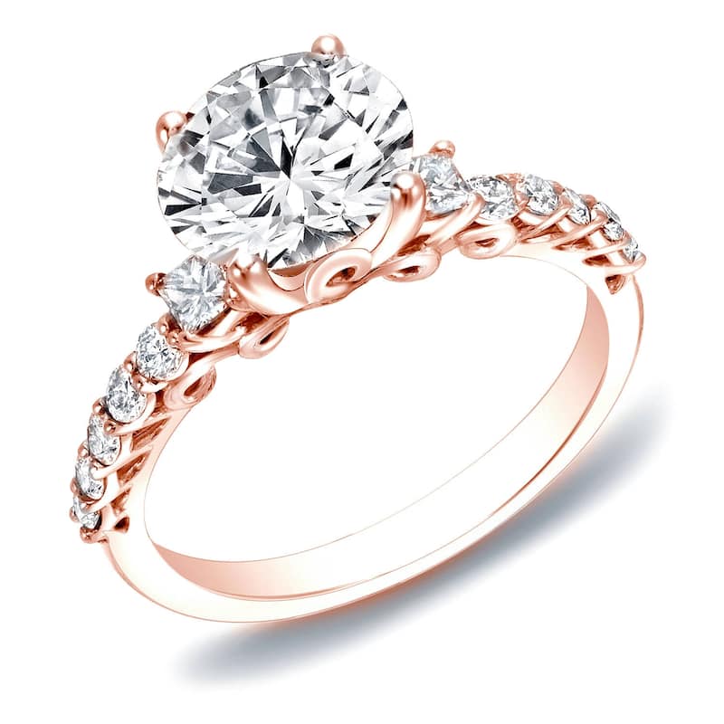 Auriya 14k Rose Gold Vintage 3-Stone Diamond Engagement Ring 1 2/5ctw Certified