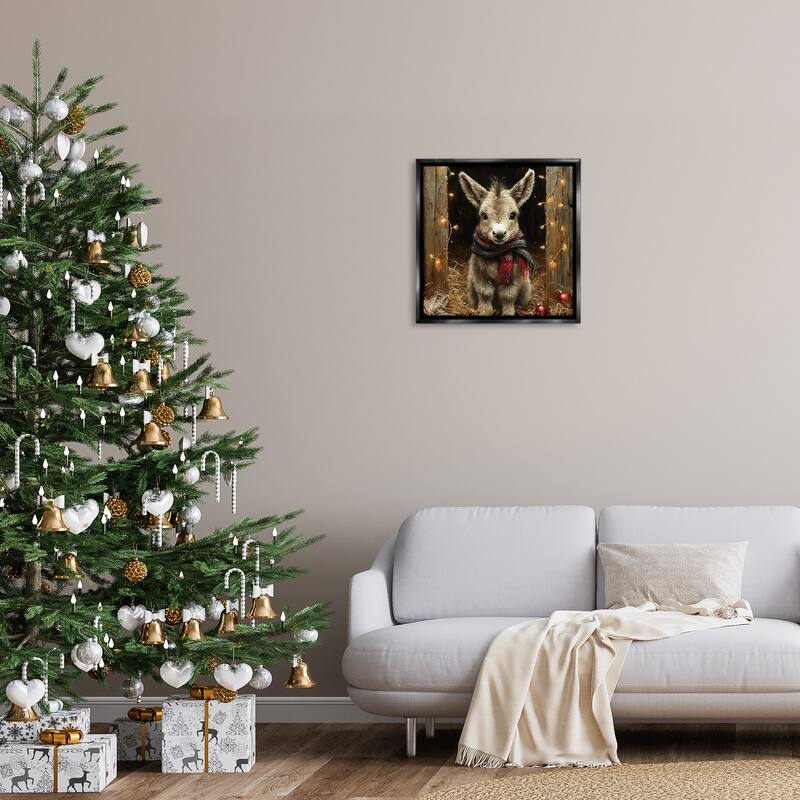 Stupell Baby Donkey & Holiday Lights Framed Floater Canvas Wall Art Design By Riley B