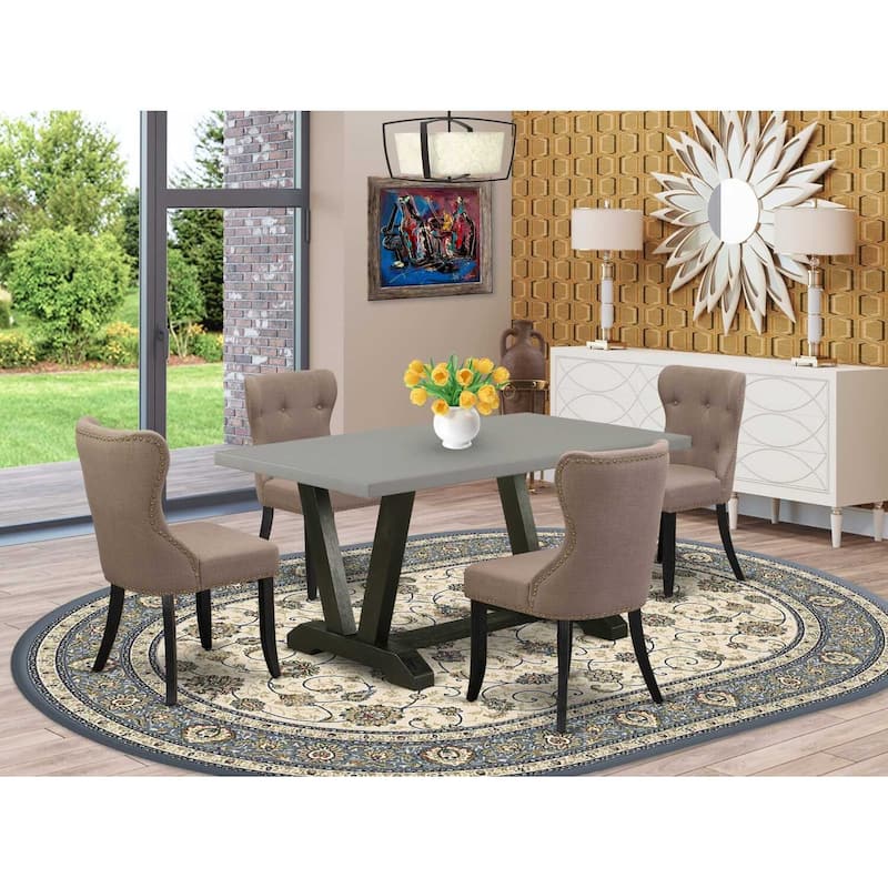 HomeStock 5-Piece Natural Oak Finish Solid Wood Top Dining table with 4 Chairs