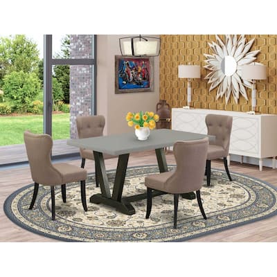 HomeStock 5-Piece Natural Oak Finish Solid Wood Top Dining table with 4 Chairs