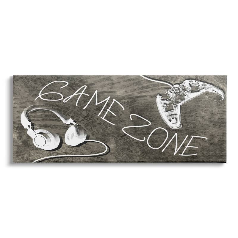 Stupell Game Zone Phrase Music Headset Video Game Controller Canvas Wall Art - White