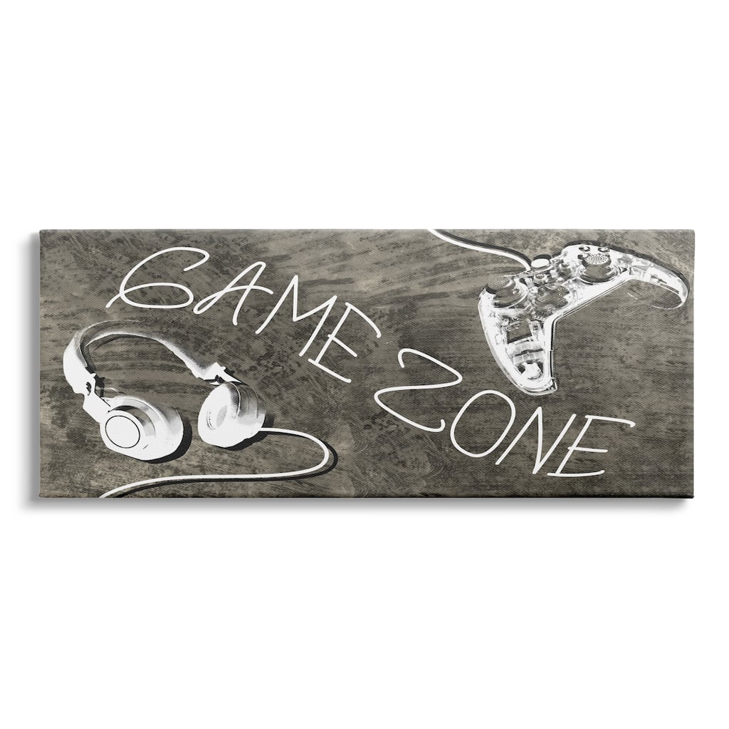 Stupell Game Zone Phrase Music Headset Video Game Controller Canvas Wall Art - White