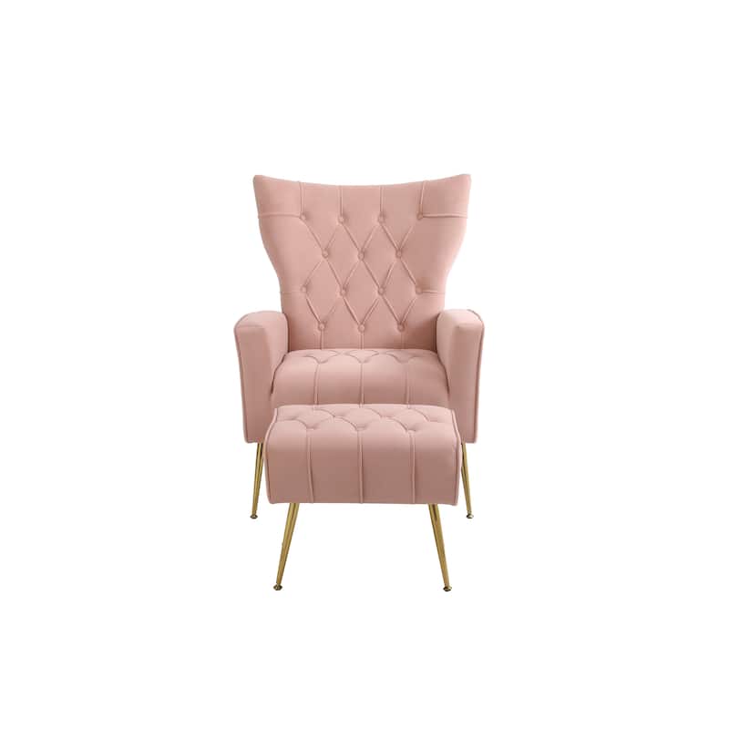 Pink 31.5" Velvet Button Tufted Arm Chair