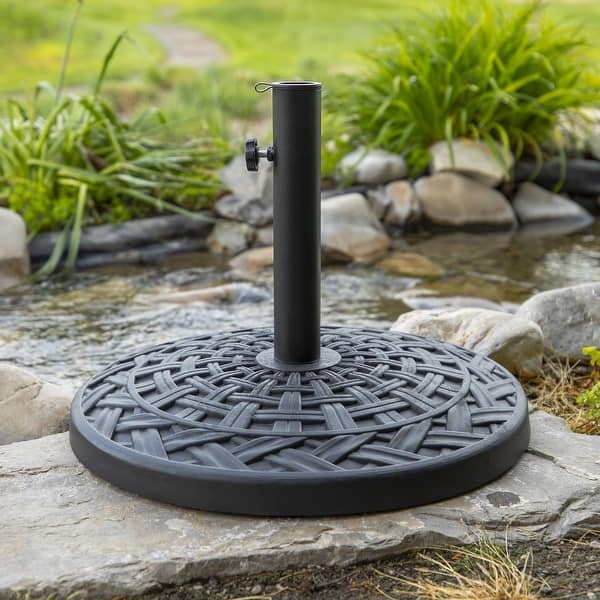 cast iron patio umbrella base ALLEN Half Round Stand for Umbrella, Black whether centrally placed over a dining set 40 Pound or 75 Pound