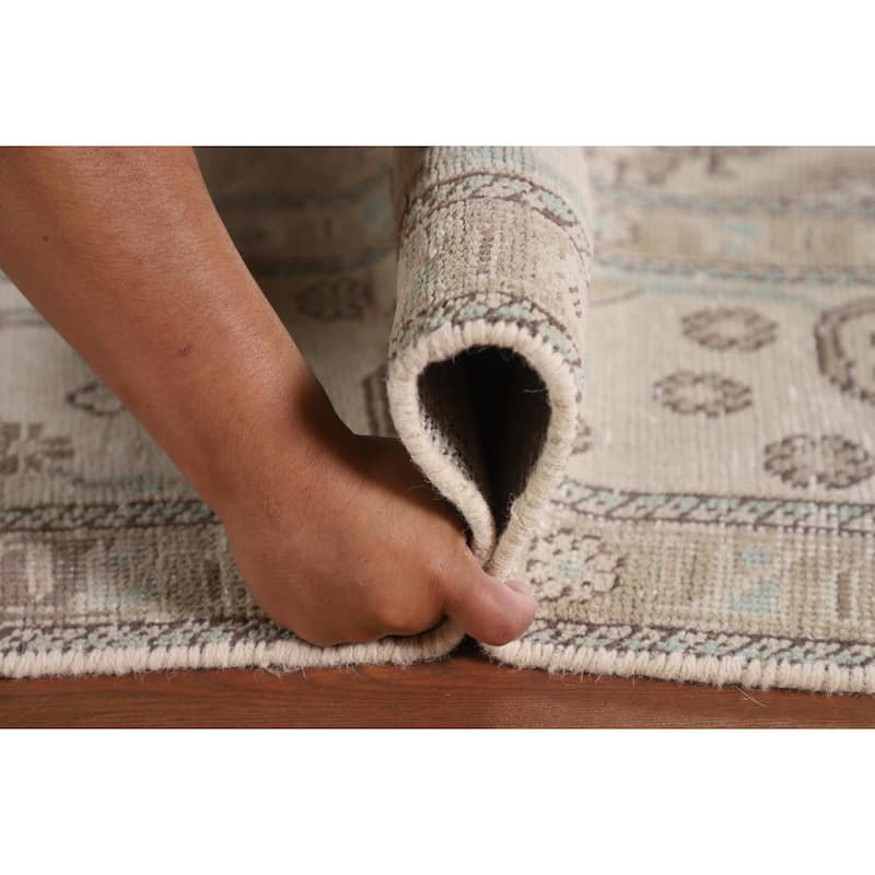 Distressed Beige Tabriz Persian Vintage Rug Handmade Wool Carpet - 6'5"x 9'7"