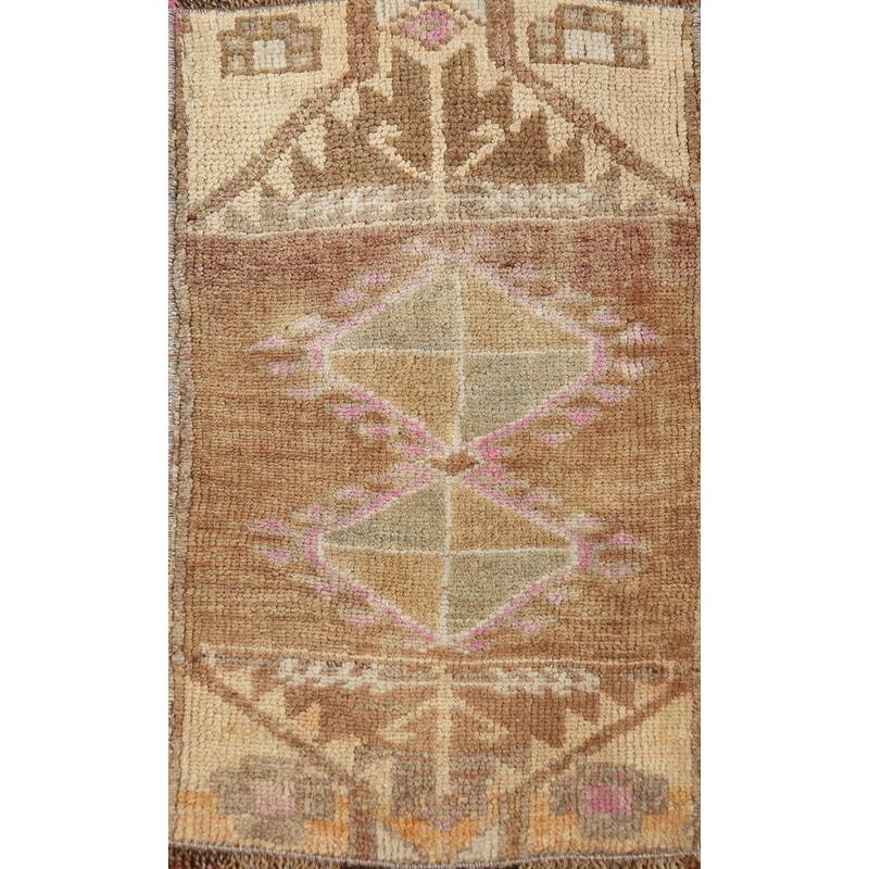 Tribal Brown Anatolian Oriental Foyer Rug Hand-Knotted Wool Carpet - 1'4" x 2'6"