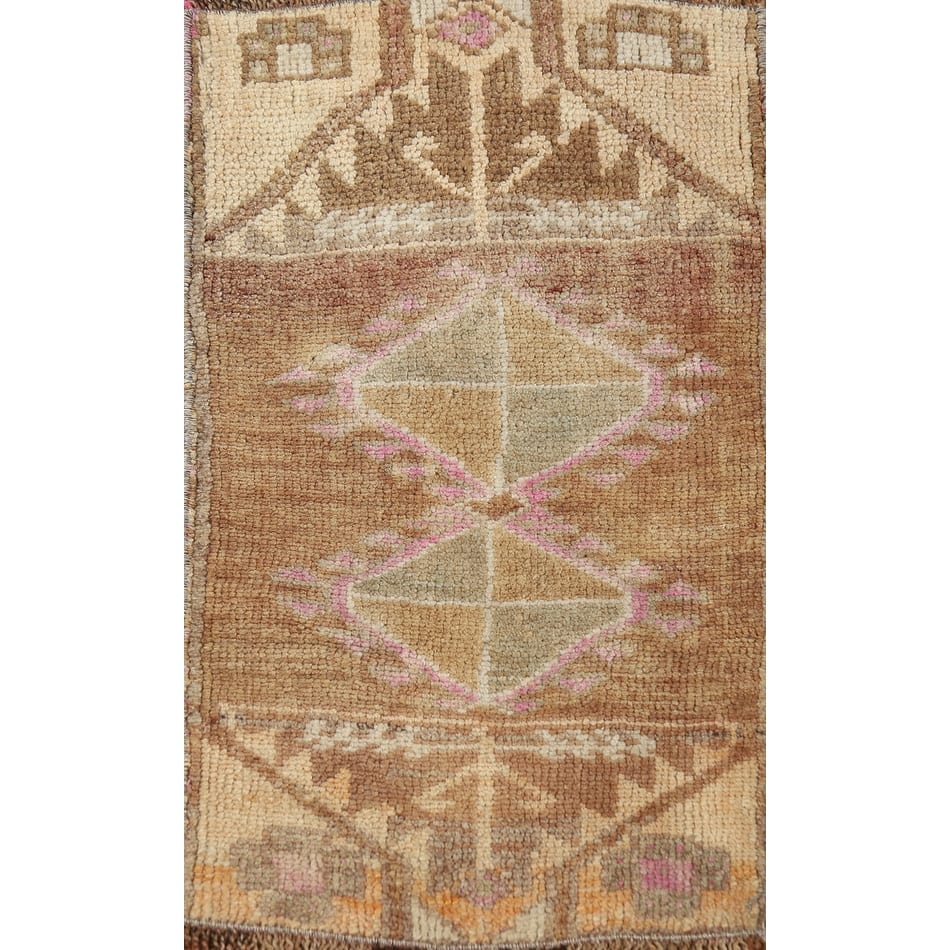 Tribal Brown Anatolian Oriental Foyer Rug Hand-Knotted Wool Carpet - 1'4" x 2'6"