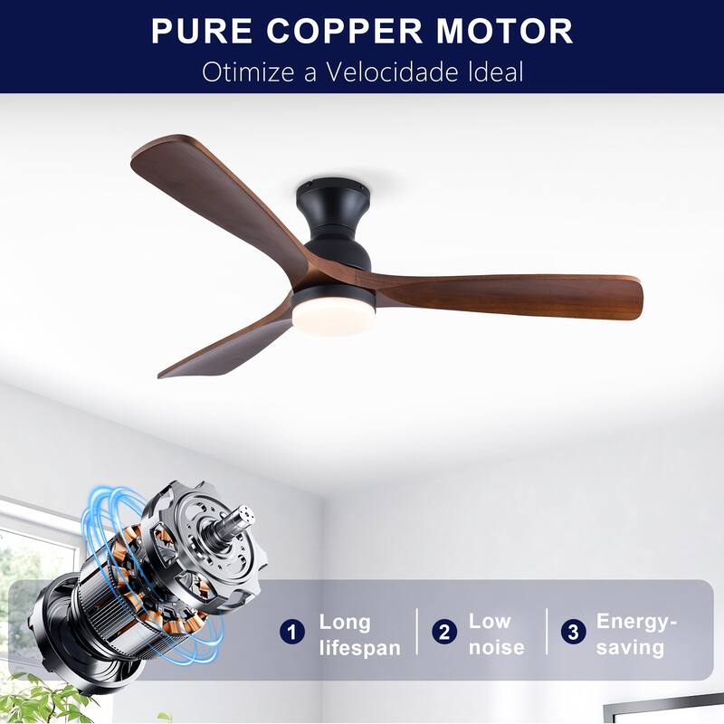 52 Inch Ceiling Fans With Lights,3 Color Dimmable LED,3 Solide Wood Blades Ceiling Fan with Remote Control Reversible DC Motor