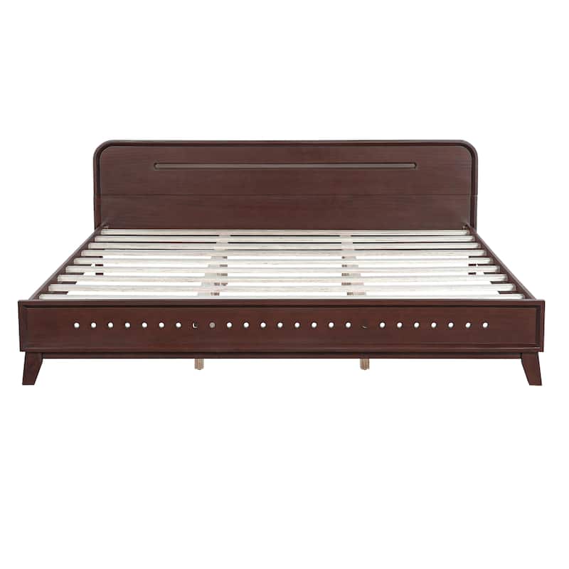 King Size Solid Wood Platform Bed with 800lb Capacity, No Box Spring Needed