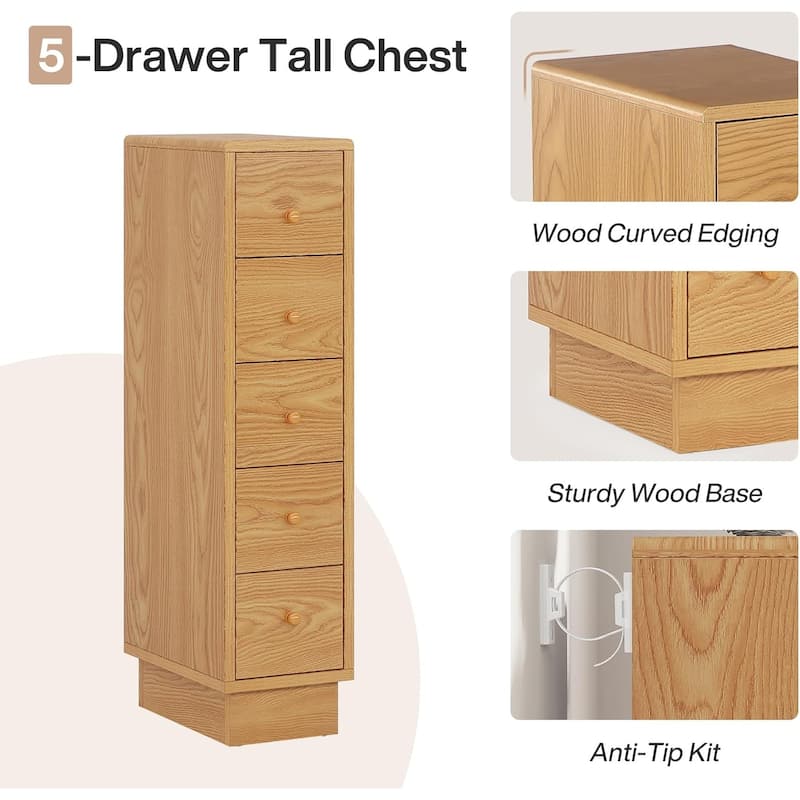 5 Drawers Tall Storage Dresser, Narrow Storage Drawers Organizer Lingerie Chest