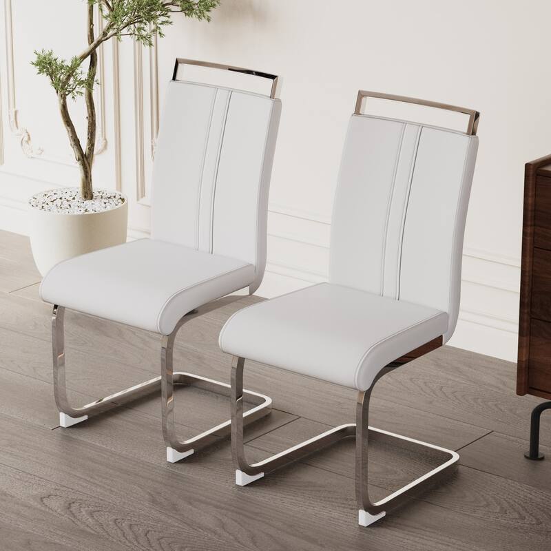 Modern Dining Chairs,PU Faux Leather High Back Upholstered Side Chair with Silver Metal Legs