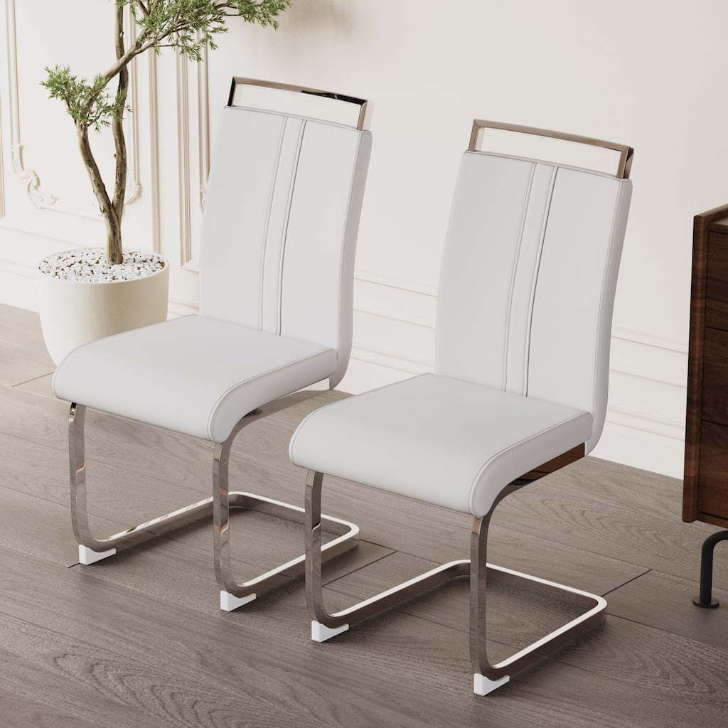 White High Back Upholstered Side Chair Office Chair with Metal Legs, Characteristic Dining Chair Vanity Chair