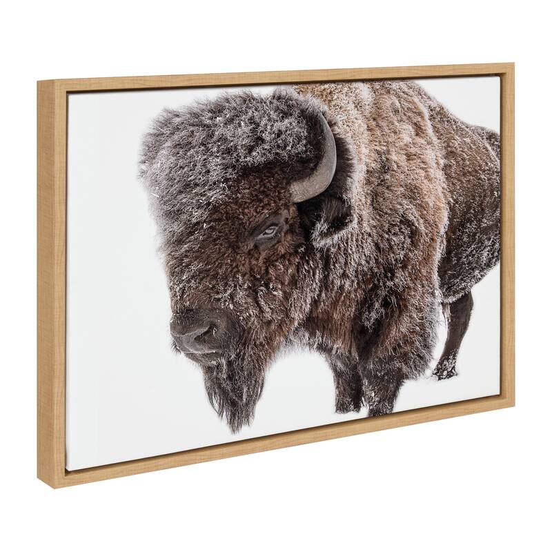 Kate and Laurel Sylvie Bison in Snow Framed Canvas by Amy Peterson Art Studio - 18x24 - Natural