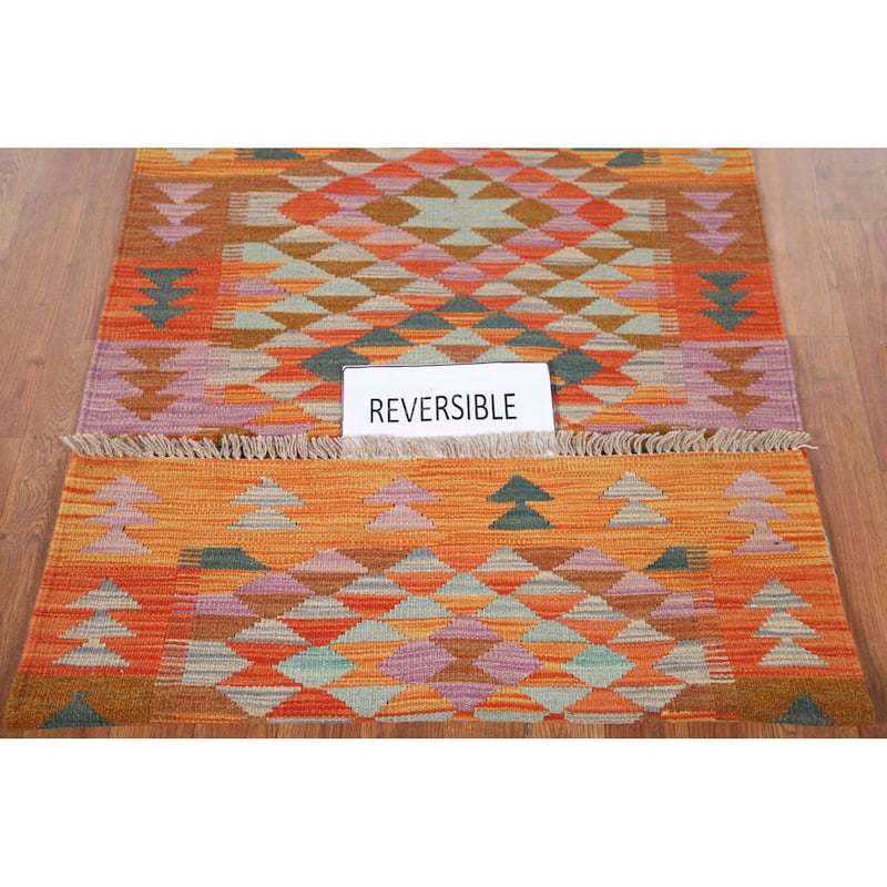 Hand Woven Oriental 100% Wool Carpet Southwestern All-Over Multi-Colored Kilim Runner Rug - 11' 6'' X 2' 10''