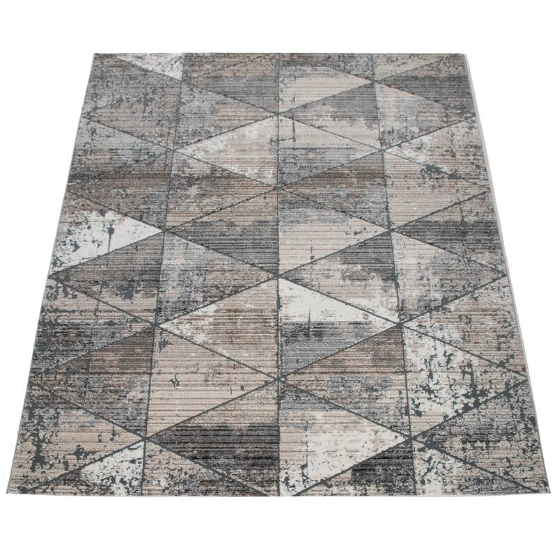 Modern Rug For Living Room Geometric Design with 3D pattern In Beige