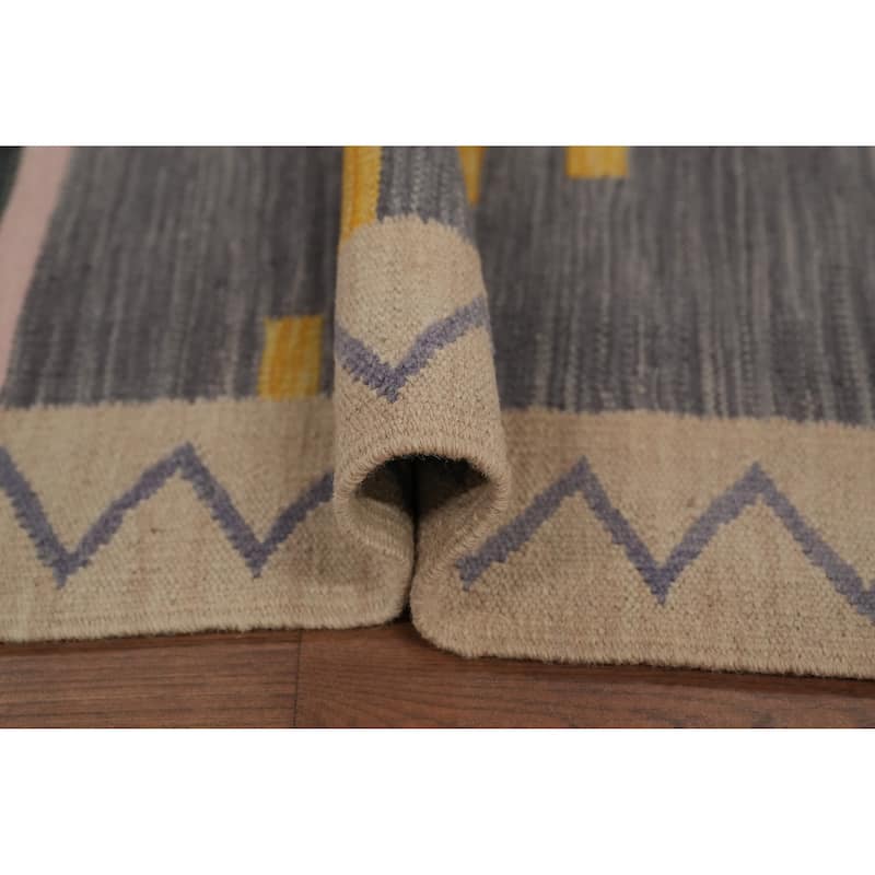 Hand Woven Oriental 100% Wool Carpet Southwestern Tribal Purples Kilim Runner Rug - 8' 0'' X 2' 1''