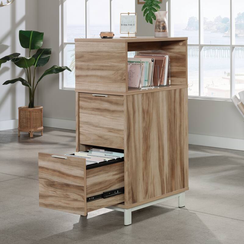 Brown File Cabinet with 2 Full-Extension Drawers and Elevated Shelf for Office