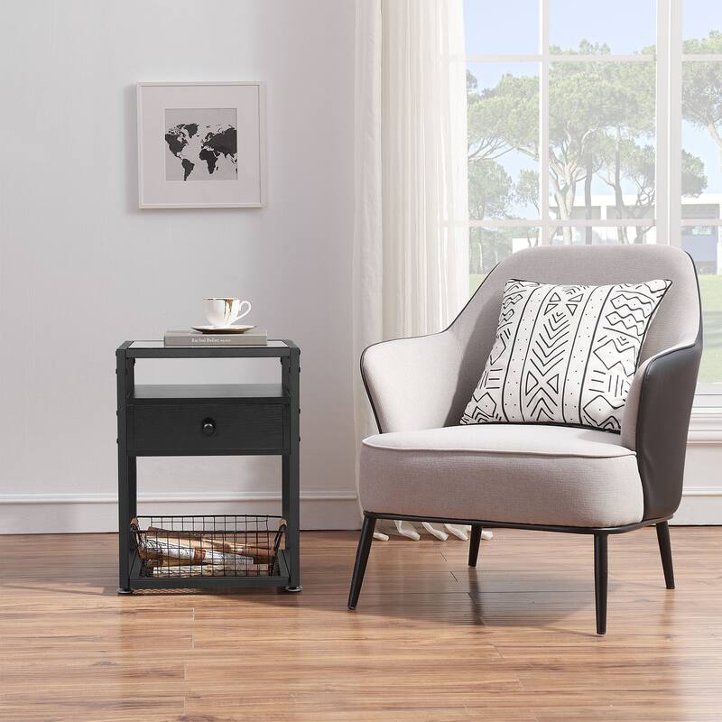 VECELO Modern 1- Drawer Nightstands with Tempered Glass Top