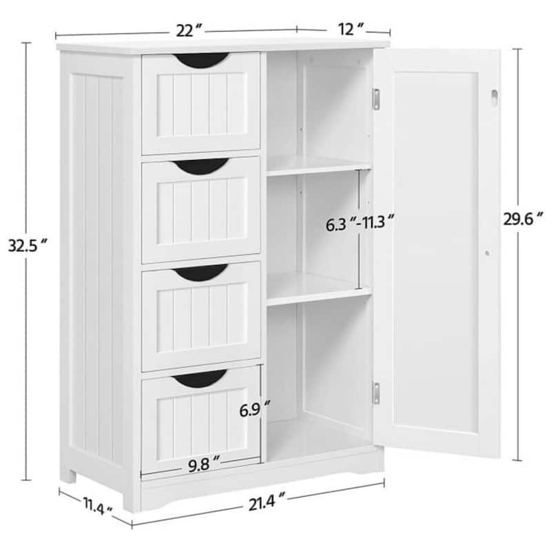 4 Drawers Bathroom Storage Cabinet, White