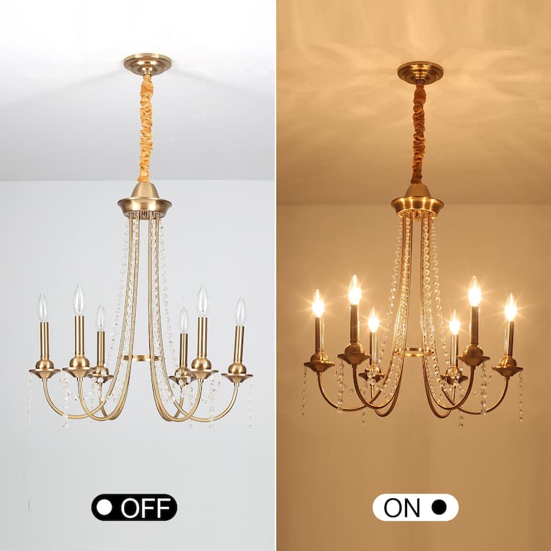 6-Light Vintage Small Candlestick Chandelier, Farmhouse Crystal Chandelier for Dining Room Living Room Bedroom Kitchen