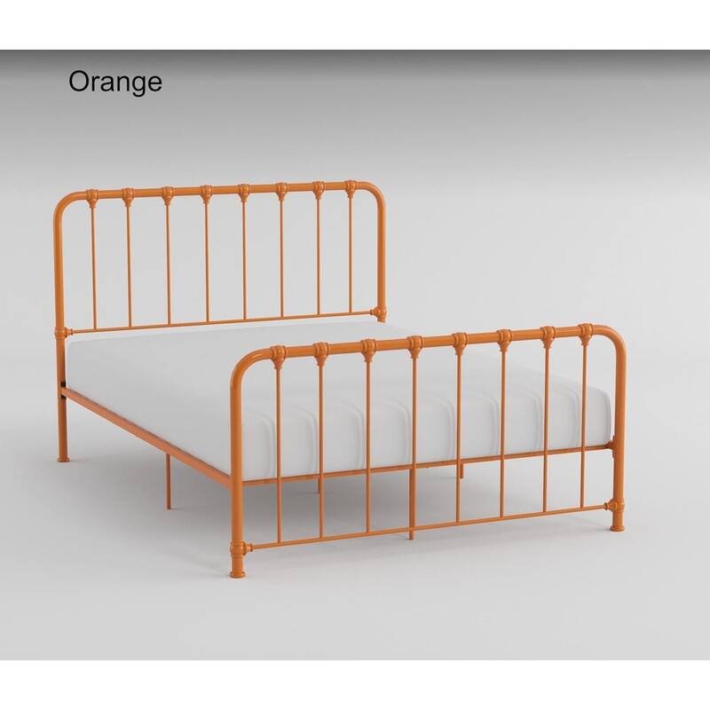 Orange Metal Queen Platform Bed with Classic Design, Ships in One Box