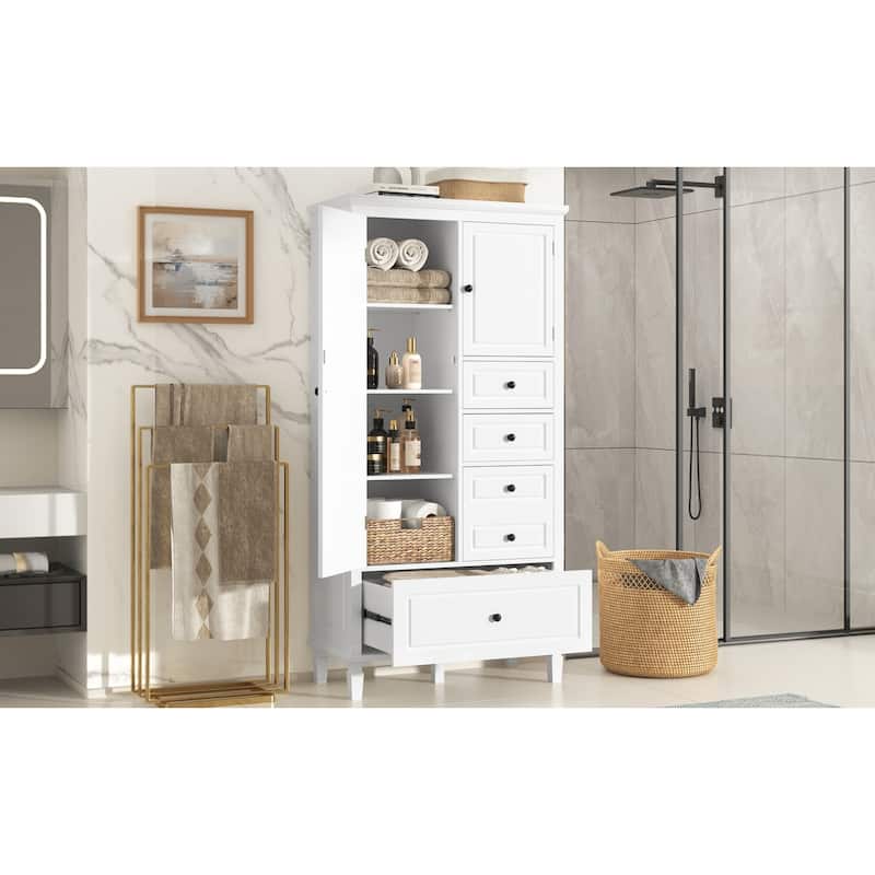 Tall and Wide Storage Cabinet with Doors for Bathroom/Living Room, Four Drawers of Different Sizes, Adjustable Shelves